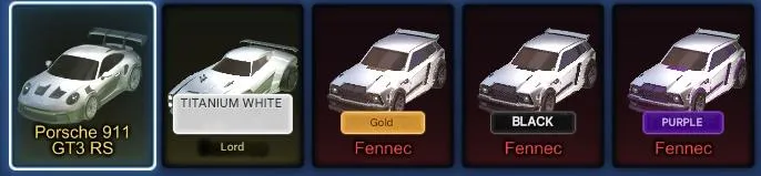 RL1017 GT3 RS Porsche, Dominus TW, 3x Fennec, Black Market, Cristiano, Titanium White, Interstellar, Lightspeed, Firegod + Full Inventory Level 270 